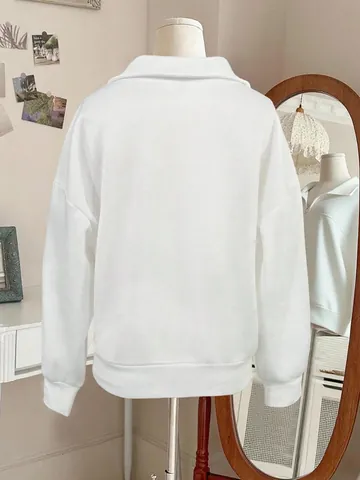 Women's Casual Half-Zip Sweatshirt Lapel Collar Loose Fit Knitted Polyester Solid Color Top For Autumn Winter Warm Daily Wear