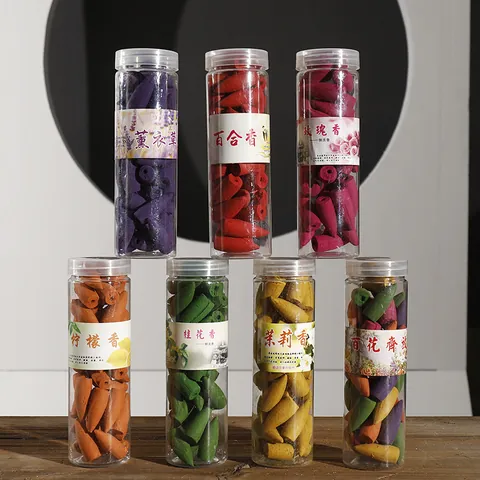 Natural Backflow Incense Cones Sandalwood Tower Incense Rose Lavender Jasmine Lily Mixed Scents For Home Zen Air Purifying