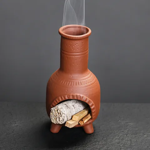 Retro Fireplace Ceramic Incense Burner For Palo Santo Sage Terracotta Chimenea Style Handmade Censer With Tripod Base Decor