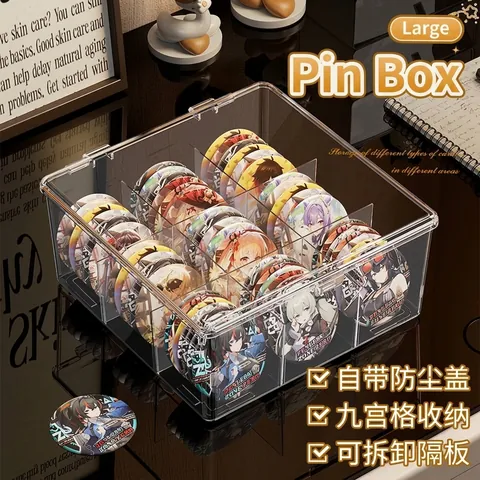 Clear PET Badge Storage Box Dustproof Desktop Organizer With Lid Multi-Grid Display Case For Pins Cards Collectibles