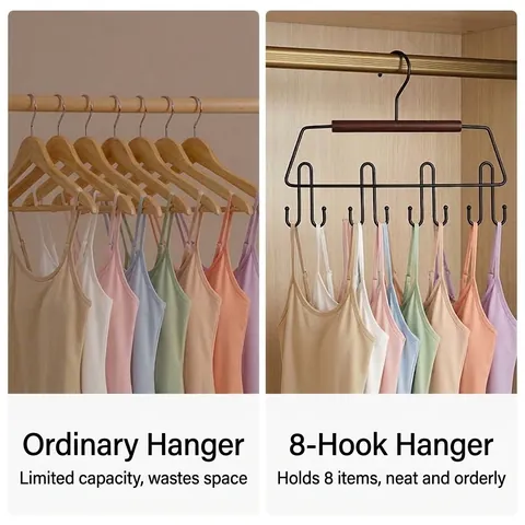 Multi-functional Metal Iron Art Wardrobe Hanger With Wood Bar Multi-hook Storage Rack For Ties Camisoles Underwear Bags Organizer