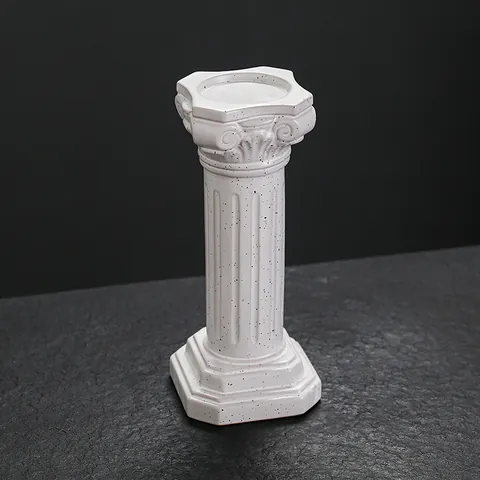 European Ceramic Roman Column Candlestick Retro Speckled White Pillar Candle Holder For Home Wedding Christmas Party Decor