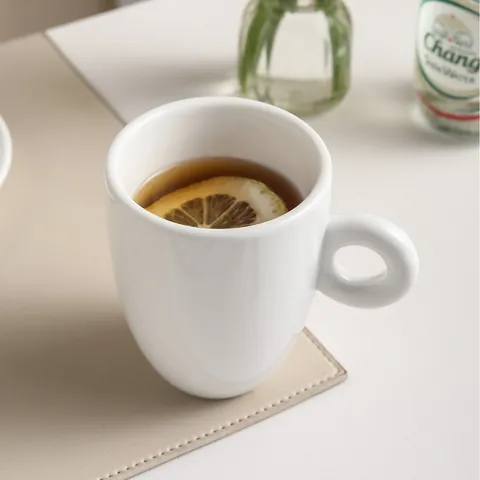 European Minimalist Ceramic Coffee Mug Espresso Cup Saucer Set Thickened White Porcelain Milk Cup With Large Round Handle High Appearance Cafe Home Office