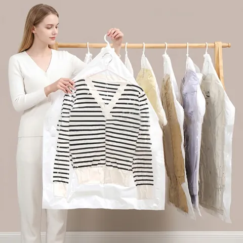 Hanging Vacuum Compression Bag For Clothes Storage Space Saving Hanging Bag Organizer Functional Closet Home Storage Bags