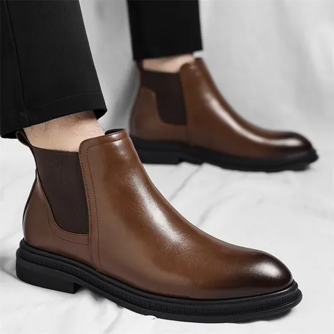 Stivaletti Chelsea Vintage da Uomo in Pelle Rigenerata Calda Fodera in Pile Casual Slip-on Moda Business Invernale