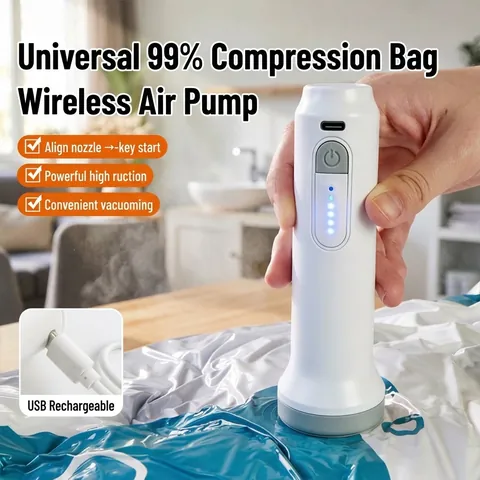 Bomba de Vacío Eléctrica Inalámbrica Para Bolsas de Almacenamiento Ahorro de Espacio Recargable Type-C Portátil Casa y Viajes
