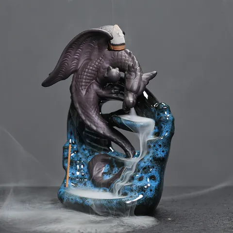 European Pterosaur Backflow Incense Burner Ceramic Kiln Glaze Waterfall Smoke Holder For Home Decor Gift