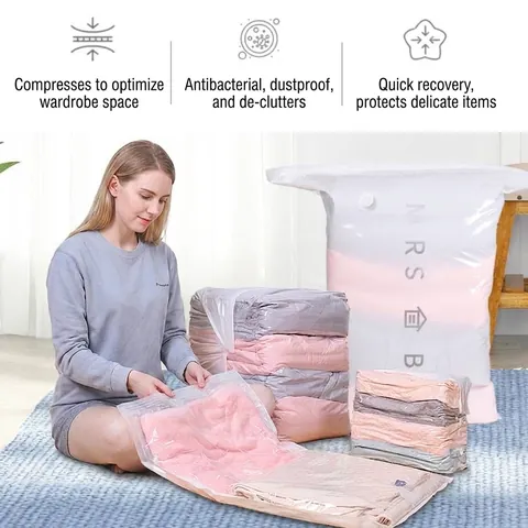 Durable PA PE Vacuum Storage Bag for Clothes Quilts Reusable Compression Bag with Valve Space Saving Home Organizer