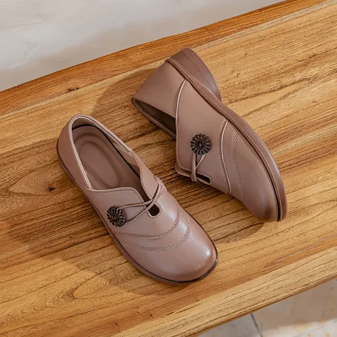 Women's Comfort Slip-on Loafers Microfiber Leather Flat Soft Sole Non-slip Middle-aged Elderly Mother Shoes With Floral Decor