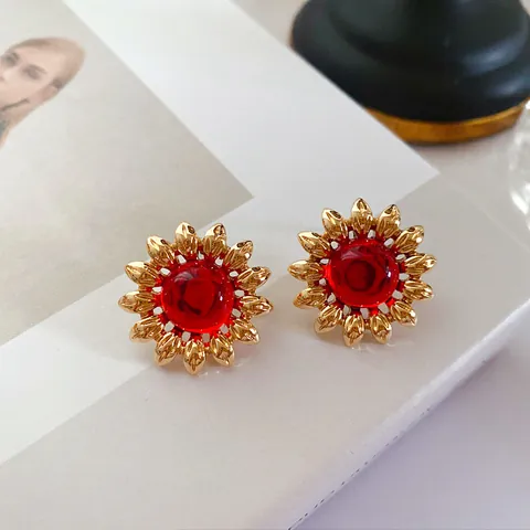 Vintage Französischer Palast Luxus 925 Sterling Silber Ohrstecker Stift Legierung Strass Sonnenblume Ohrringe Für Damen