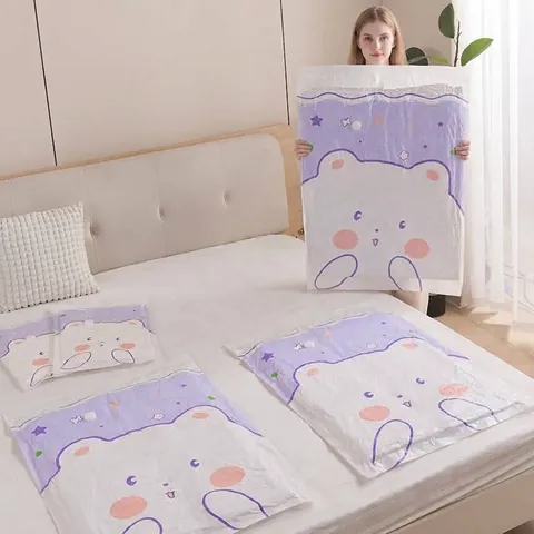 Sacchetto Sottovuoto in PA PE con Orsetto per Biancheria da Letto Vestiti Salvaspazio Sacchetto di Compressione Sigillato con Valvola