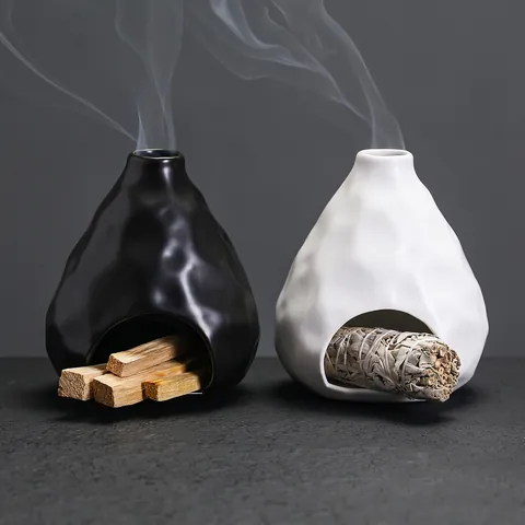 Ceramic Sage Burner Container For Palo Santo Wood Tray Incense Holder Matte Irregular Wave Design Zen Atmosphere Ornament