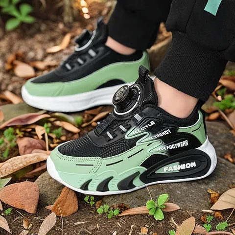 Boys Kids Running Shoes Lightweight Breathable Mesh Sneakers With Rotating Buckle Fashion Casual Athletic Shoes For School Outdoor