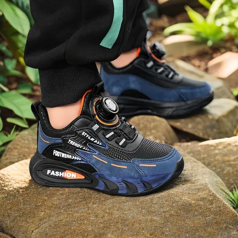 Boys Kids Running Shoes Lightweight Breathable Mesh Sneakers With Rotating Buckle Fashion Casual Athletic Shoes For School Outdoor