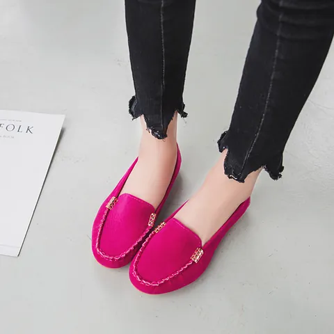 Mocassini da Donna Stile Coreano Scarpe Basse Slip-On PU Effetto Scamosciato Fibbia in Metallo Scarpe Singole Casual Comode