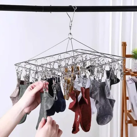 Stainless Steel Sock Drying Rack Windproof Laundry Hanger With Multi Clips For Underwear Socks Baby Clothes Balcony Organization