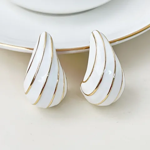 Luxury Enamel Glaze Water Drop Stud Earrings Gold Spiral Lines Zinc Alloy 925 Sterling Silver Post Fashion Jewelry For Women