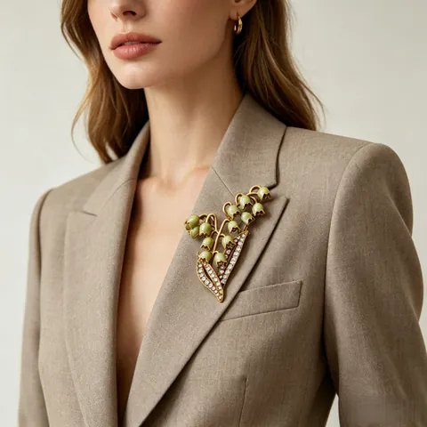 Vintage Maiglöckchen Brosche Für Damen Zinklegierung Emaille Strass Blumen Pin Hochzeit Party Schmuck Zubehör