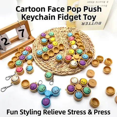 Lichtgevende Kleine Baozi Fidget Spinner Sleutelhanger Stressvermindering Pop It Bubble Cartoon Expressie LED Hanger Voor Kinderen Volwassenen