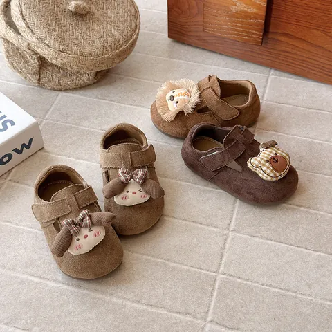 Mocasines para Niñas con Parche de Dibujos Animados Zapatos de PU de Gamuza Sintética Retro con Cierre de Velcro