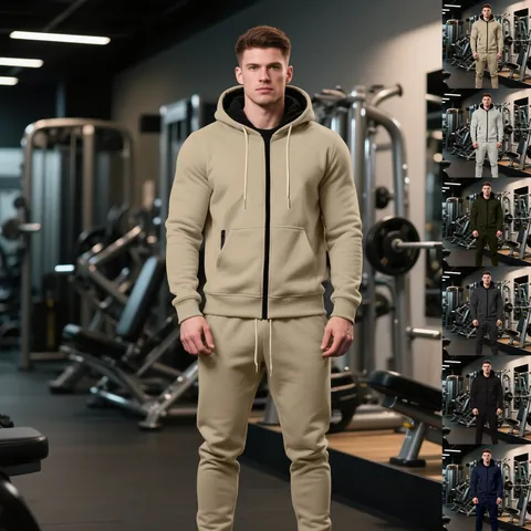 Hombre Invierno Forro Polar Sudadera con Capucha Pantalones Parte Superior Y Inferior Cremallera Térmico Informal Deporte