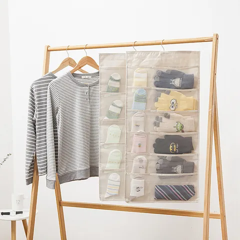 Double Sided Hanging Closet Organizer Oxford Cloth Mesh Storage Bag For Underwear Socks Bra Space Saving Wardrobe