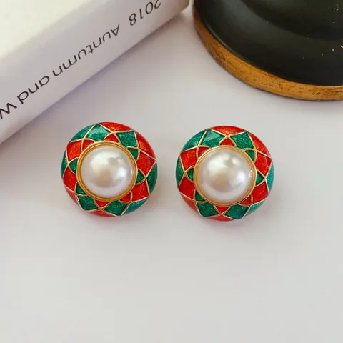 Baroque Court Retro Enamel Glaze Artificial Pearl Stud Earrings With 925 Sterling Silver Earring Post Vintage French Jewelry