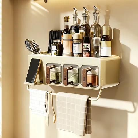 Juego de Organizador de Frascos de Especias Montado en la Pared Cocina Multirejilla Caja de Condimentos a Prueba de Humedad Con Estante de Ventana Transparente