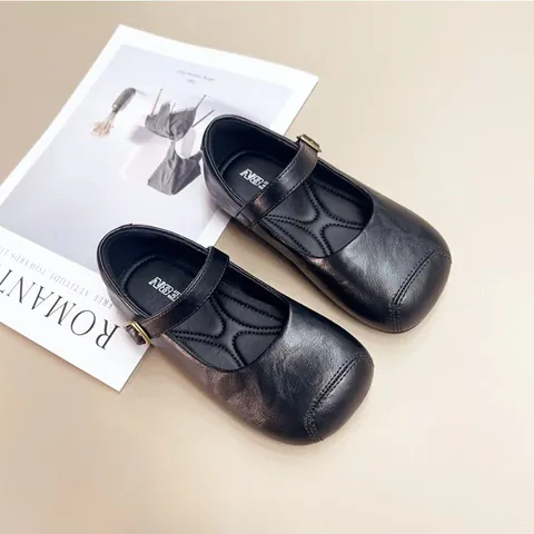 Girls Mary Jane Shoes Princess Soft Sole Artificial Leather Flats Round Toe T-Strap Buckle Dress Shoes School Wedding Party