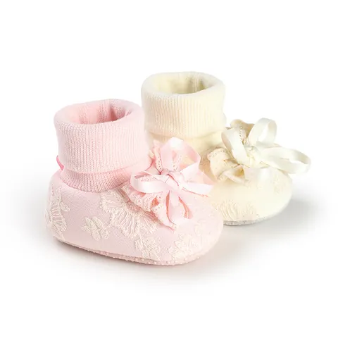 Baby Girls Lace Bow Anti-slip Prewalker Shoes Soft Sole Cotton Floor Socks Infant First Walker Shoes For Newborn 0-18M