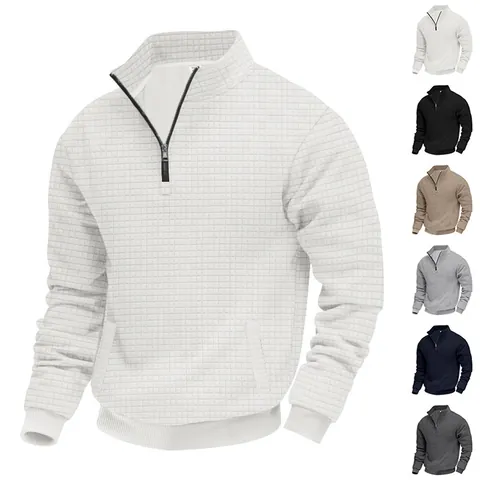 Felpa da Uomo con Mezza Zip Collo Alto Pullover in Maglia a Nido d'Ape Casual a Maniche Lunghe con Cerniera Uomo
