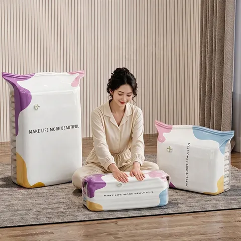 3D Vacuum Compression Bag No Pump Needed Space Saving Storage Bag For Clothes Quilts Reusable Airtight Organizer Bag