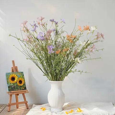 Artificial Daisy Flower Branches Plastic Silk Fabric Simulation Floral Stems For Home Wedding Party Table Decor Faux Greenery Plants