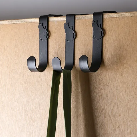 Creative Cat Silhouette Door Back Hook S-Shaped Metal Cabinet Edge Hanging Hook No Drill No Nail Modern Minimalist Black Iron Over Door Organizer Hook