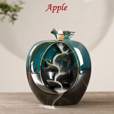 Ceramic Backflow Incense Burner Apple Shape Decor Zen Waterfall Smoke Incense Holder Kiln Transformation Glaze Ornament