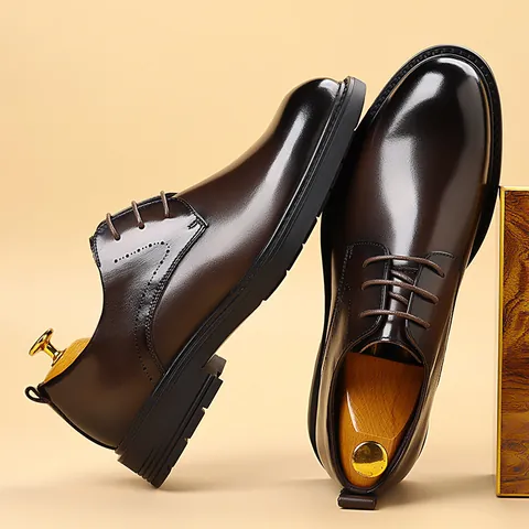Zapatos Derby de Cuero para Hombre Clásicos de Punta Redonda con Cordones Formales para Oficina Zapatos Oxford Suela Gruesa Antideslizante