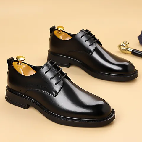 Zapatos Derby de Cuero para Hombre Clásicos de Punta Redonda con Cordones Formales para Oficina Zapatos Oxford Suela Gruesa Antideslizante
