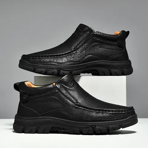Botines Casuales de Cuero de Vaca Dividido para Hombre Otoño Invierno Suela de Caucho Antideslizante Zapatos para Hombre