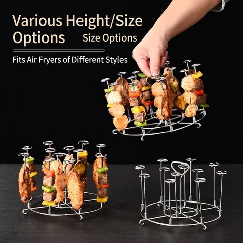 Edelstahl Heißluftfritteuse Grillständer Mit Vertikalen Grillspießen Abnehmbarer Hängender Röstränder Für Lamm Kabob Geflügel