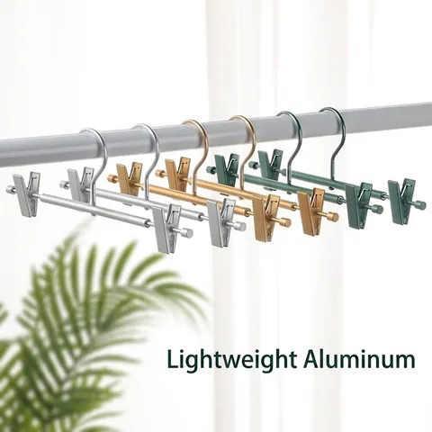 Aluminum Alloy Pants Rack Non-Slip Metal Hangers With Adjustable Clips Anti-Rust Closet Storage Organizer For Trousers Skirts