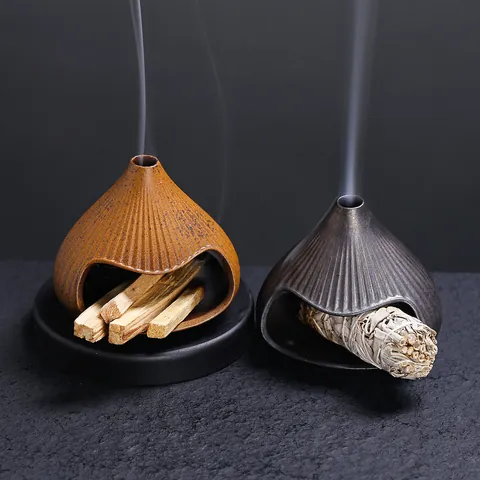Handmade Ceramic Mount Fuji Incense Burner Small Fireplace Palo Santo Holder Sage Purifying Censer Zen Home Decor Atmosphere Ornament