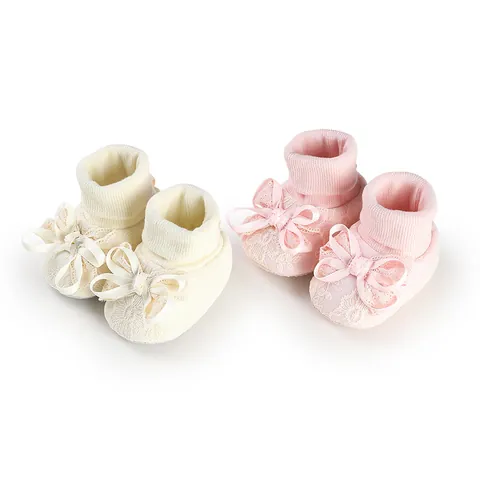 Baby Girls Lace Bow Anti-slip Prewalker Shoes Soft Sole Cotton Floor Socks Infant First Walker Shoes For Newborn 0-18M