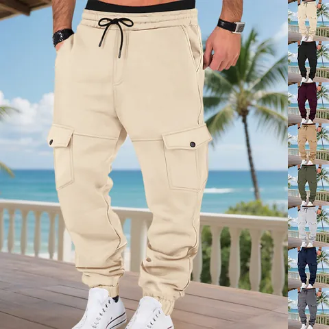Pantaloni della Tuta Cargo in Pile Pesante da Uomo Multitasche Invernali Caldi Pantaloni Jogger Casual Sportivi