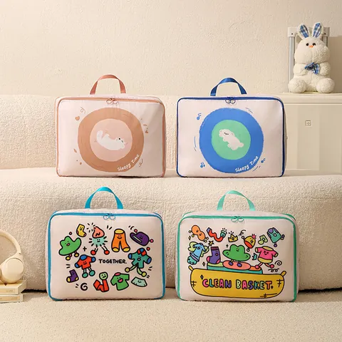 Oxford Cloth Compressible Clothing Storage Bag Cute Cartoon Bear Dog Travel Space Saving Organizer Bag For Down Jacket