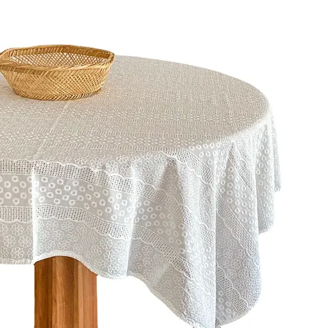 Französischer Stil Weiße Bestickte Spitze Tischdecke Reine Baumwolle Elegante Florale Rechteckige Runde Tischabdeckung Für Zuhause
