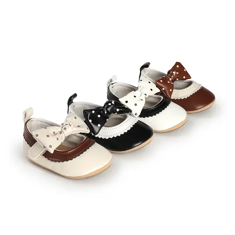 Sweet Baby Girls Princess Walker Shoes Polka Dot Bow Soft PU Leather Anti-Slip Rubber Sole Mary Jane First Walkers For Infants Newborns