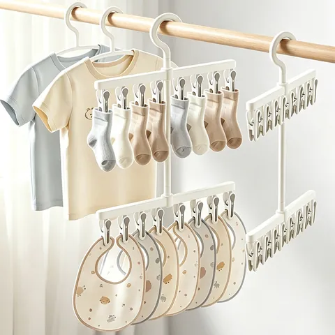 Baby Clothes Drying Rack Multi-Clip Sock Hanger Plastic Laundry Rack For Baby Socks Hats Bibs Windproof Rotating Hook Nursery Storage