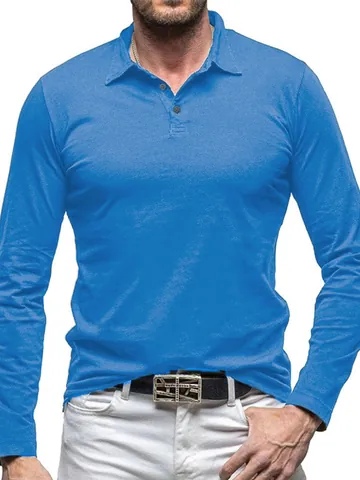 Herren Langarm Polo-Shirt Casual Slim Fit Umlegekragen Einfarbig Polyester Mischung Top Outdoor Sport Freizeit T-Shirt