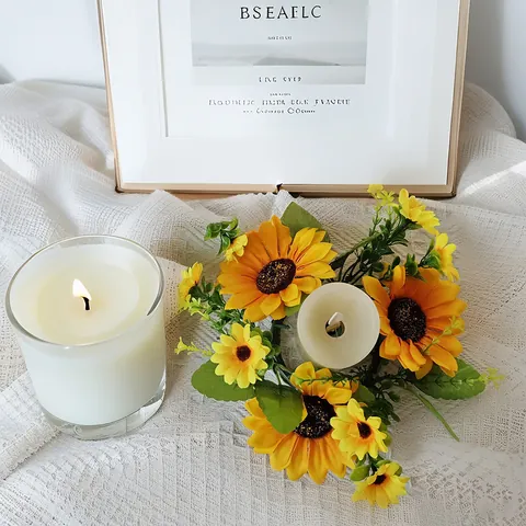 Artificial Sunflower Candle Ring Wreath Simulation Flowers Simulation Plant Garland For Home Table Wedding Photography Props Decor