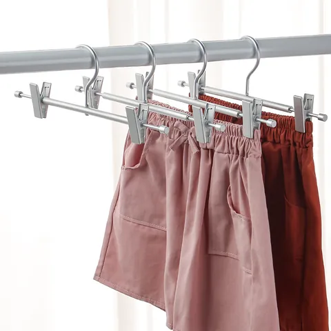 Aluminum Alloy Pants Rack Non-Slip Metal Hangers With Adjustable Clips Anti-Rust Closet Storage Organizer For Trousers Skirts